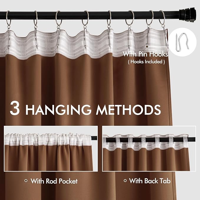 MIULEE Back Tab Blackout Curtains 96 Inch Long 2 Panels Set