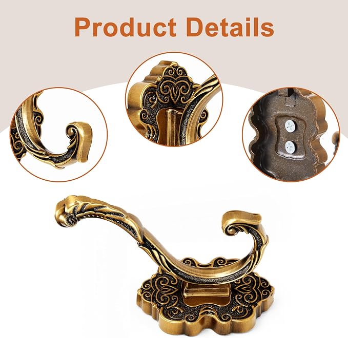 Zonon 2 Pcs Antique Gold Wall Hooks Set Vintage Coat & Towel Hooks