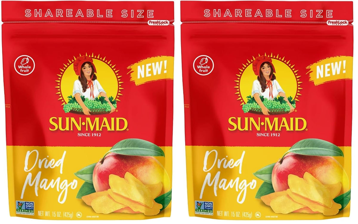Sun-Maid Dried Mango Slices - 15 oz Resealable Bag - Sweetened with Cane Sugar - Dried Fruit Snack for Lunches, Holiday Snacks, and Charcuterie Boards