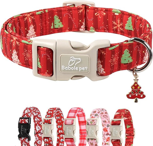 Christmas Dog Collar - Cute Red Christmas Tree Festive Puppy Collar with Safety Buckle, Soft Adjustable Holiday Dog Collars for Small Medium Large Dogs S