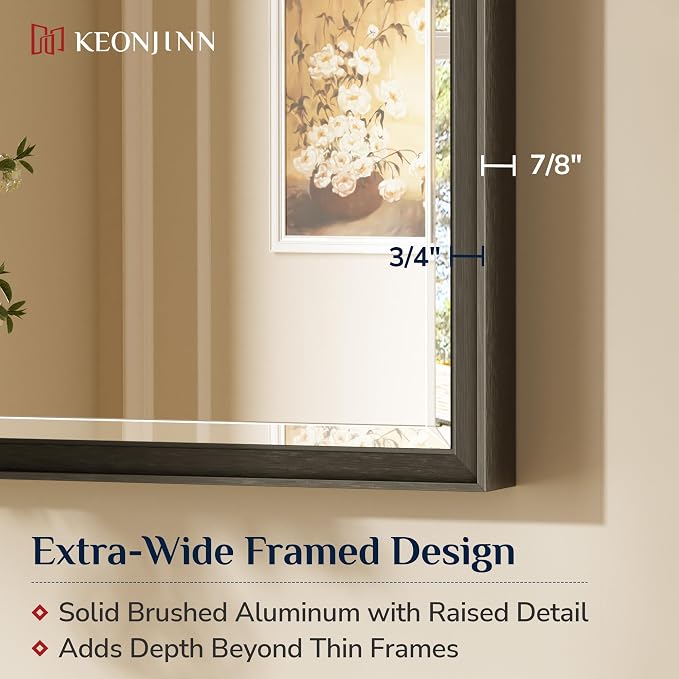Keonjinn 72" x 36" Large Black Bathroom Vanity Mirror, Brushed Black Framed