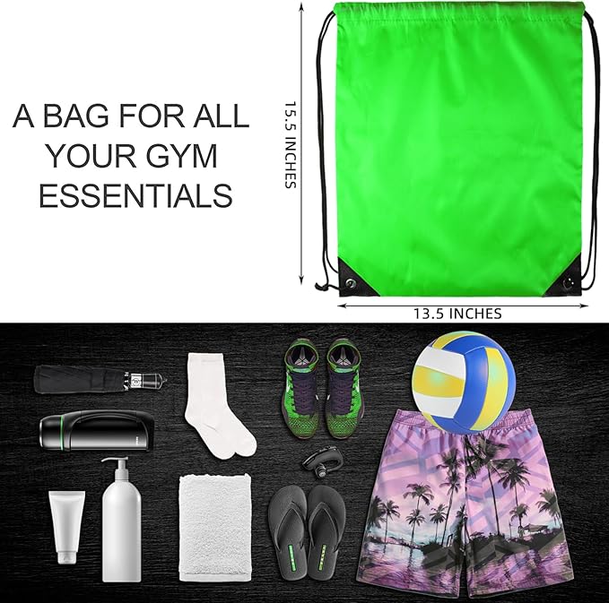 GoodtoU Drawstring Bags - Nylon Backpacks with Drawstring Closure, Bulk Cinch Sack Gym Bags for Sports, Travel, Teams (Green, 48Pcs)
