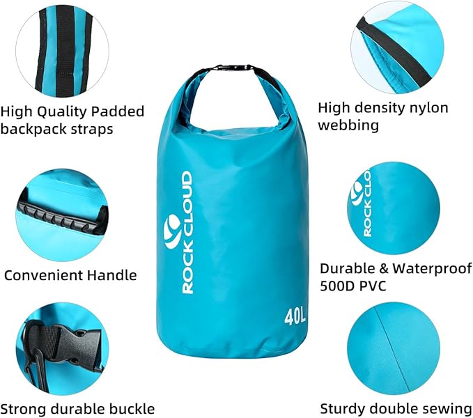 ROCK CLOUD Dry Bag Waterproof 10L Dry Sack for Kayaking Rafting Boating Beach Surfing Swimming Canoe Camping Hiking Fishing Ski, Yellow