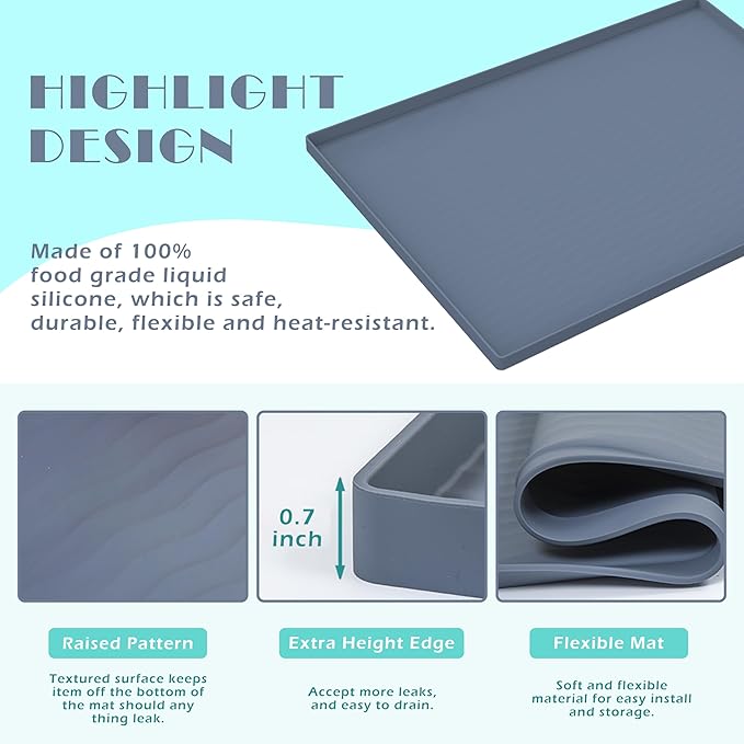 URMONA Waterproof Silicone Under Sink Mat 22'' x 19'' Shelf Liner for Kitchen and Bathroom, Cabinet and Counter Protector, Storage and Organizers, Litter Mat, Pet Cat Puppy Essentials(Brown)