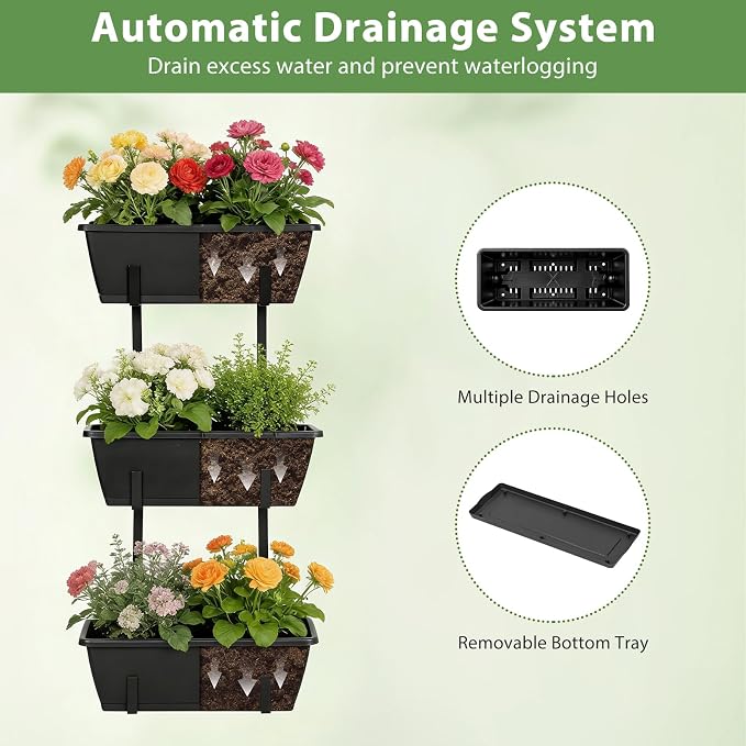 OYEAL Railing Planter Box 3 Tier Vertical Window Boxes Planter Outdoor