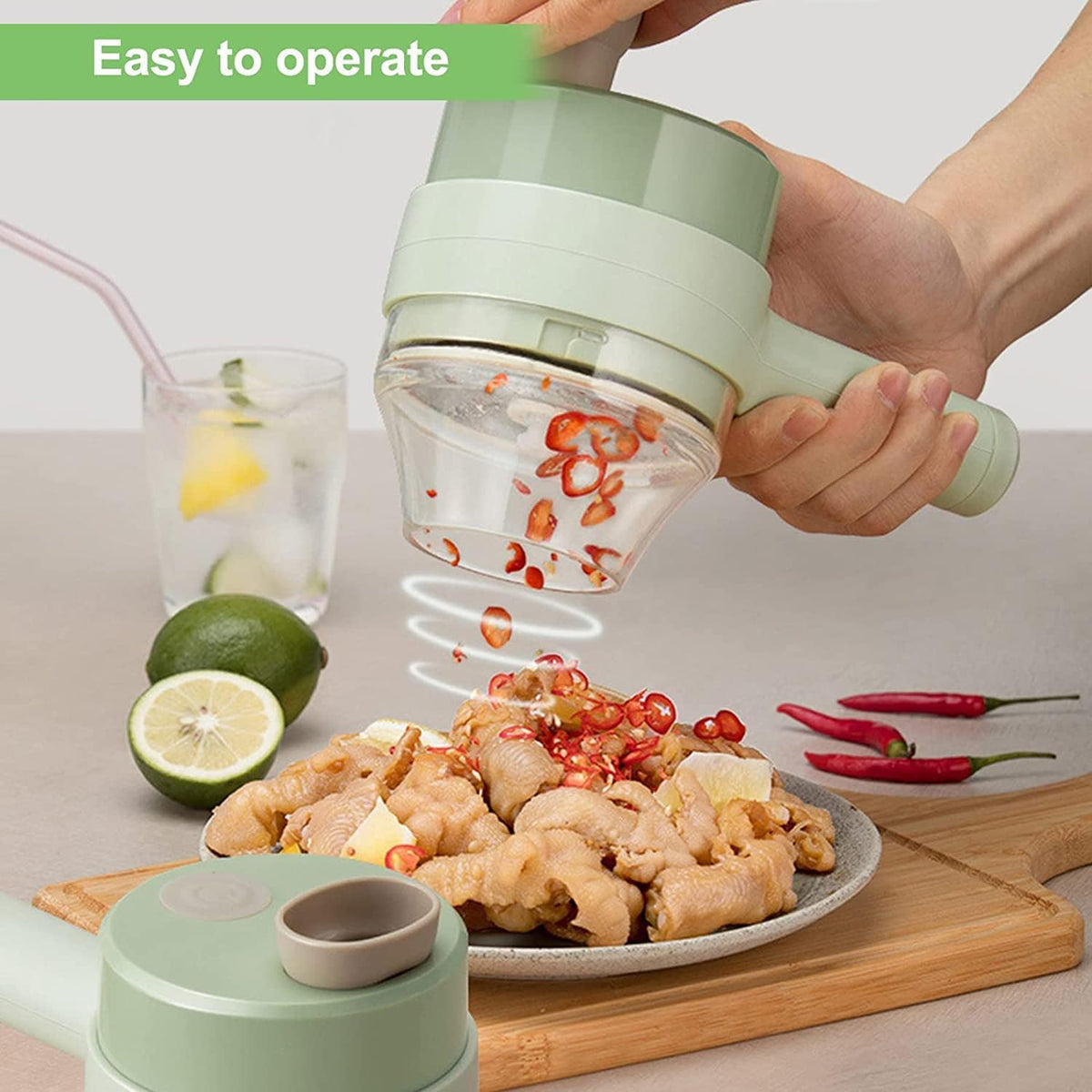 Electric Vegetable Cutter Set - 4 in 1 Portable, Rechargeable, Wireless Food Processor & Chopper Machine for Pepper, Garlic, Onion, Celery & Meat