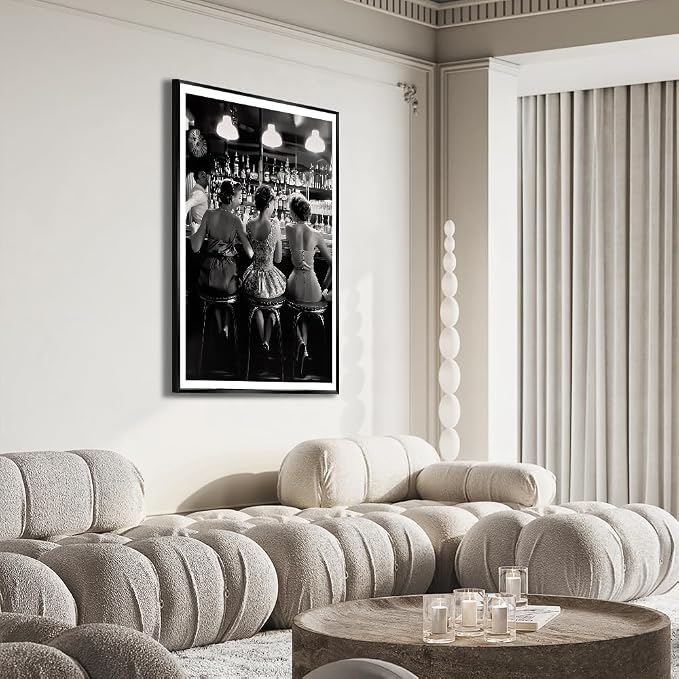 Vintage Black and White Posters Trendy Women Drink Cocktail Wall Art Funky