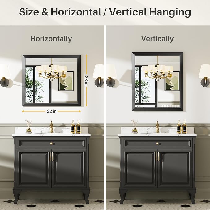 Briivue 28x32 Inch Black Bathroom Mirror