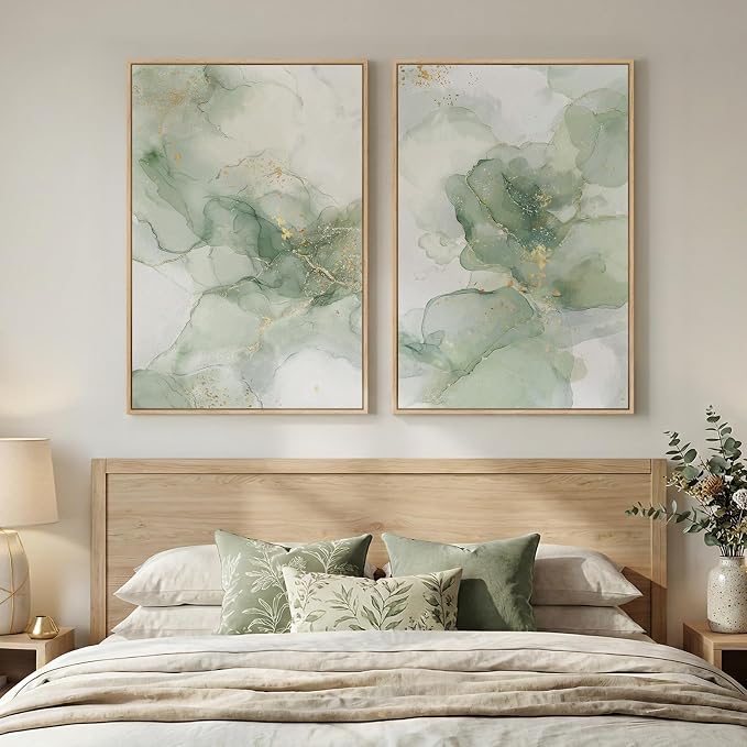 Framed Sage Green Abstract Wall Art