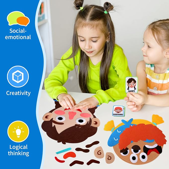 Craftstory 86 Pcs Social Emotional Learning Activities Sensory Toys for Kids- Montessori Toys with 2 Face Boards 9 Emotion Cards, Autism Learning Materials for Kids Speech Therapy Materials