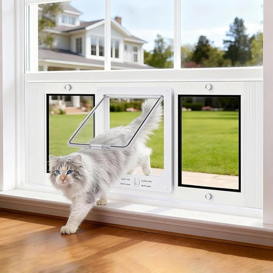 Aluminum Frame Cat Door for Window with Magnetic Auto Closure, Adjustable Width Quick-Fit Pet Door for Window Insert, Suitable for Most Medium Cats & Small Dogs (27''-32'')