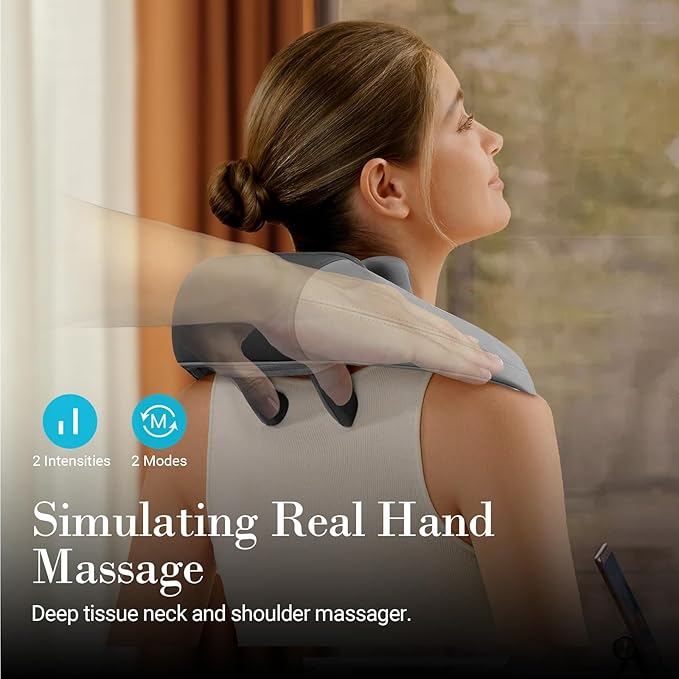 Neck Shoulder Massager with Heat - FSA Eligible, Ideal Gifts for Men Women, 4D Expert Deep Tissue Kneading Massager, Rechargeable Massage for Neck, Shoulder,Traps and Back Pain Relief