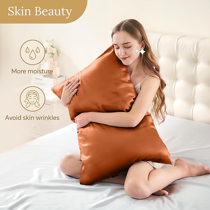INFIIXSO Mulberry Silk Pillow Case King Size, Silk Pillowcase with Hidden Zipper 20"x36", Extraordinary Smooth and Soft Pillow Cases for Hair and Skin(Brunt Orange, 1 Pack)