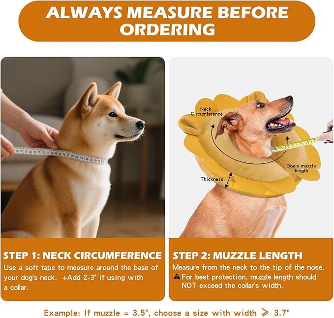 IEUUMLER Inflatable Recovery Dog Collar, Protective Donut Cone, Adjustable Soft Collar for Dog and Cat After Surgery Prevent from Biting & Scratching EU002 - Brown Lion M+