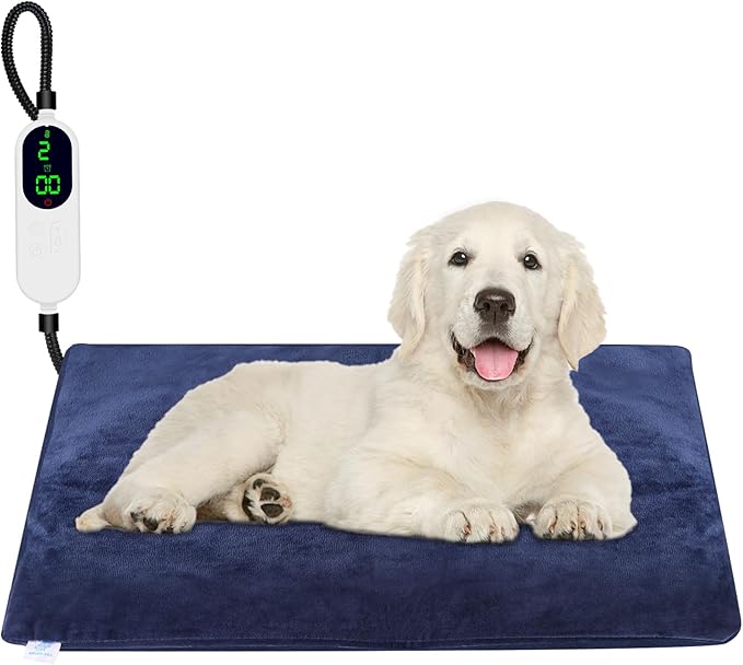 Pet Heating Pad for Dogs, Indoor Electric Heating Pad for Dogs Cat with 9 Adjustable Temperature and Timer, Heated Dog Blanket Bed with Chew Resistant Cord (28×18 inch)