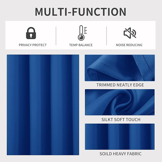 Joydeco Blackout Curtains 90 Inches Long 1 Panel, Thermal Insulated Long Curtains& Drapes 1 Piece, Room Darkening Grommet Drapes for Living Room Bedroom Window (W70 x L90 Inch, Royal Blue)