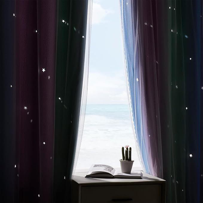 XiDi Blue Curtains for Bedroom Decor Green Curtains for Girls Kids Room Purple