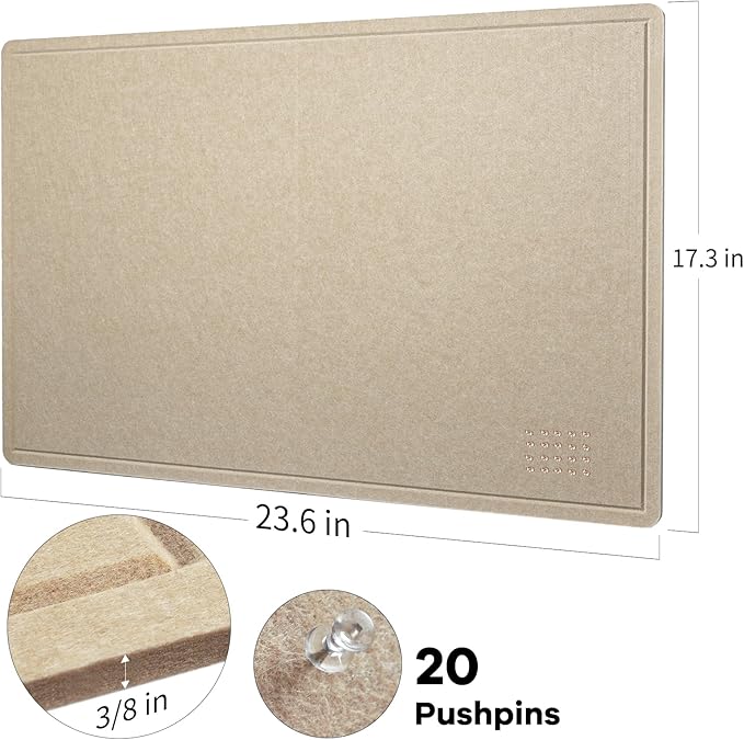 Lightomorrow Bulletin Board, 24 x 18 inches Decorative Felt Pin Board, Cork