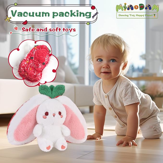 MIAODAM Strawberry Bunny Stuffed Animal, Cute Soft Bunny Plush Toy for Kids | Perfect Birthday Present & Nursery Decor, Ideal Easter & Christmas Gift (10 Inch)