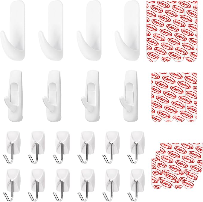 Sinfuo 20 Hooks for Hanging Variety Pack, Adhesive wall Hooks Heavy Duty