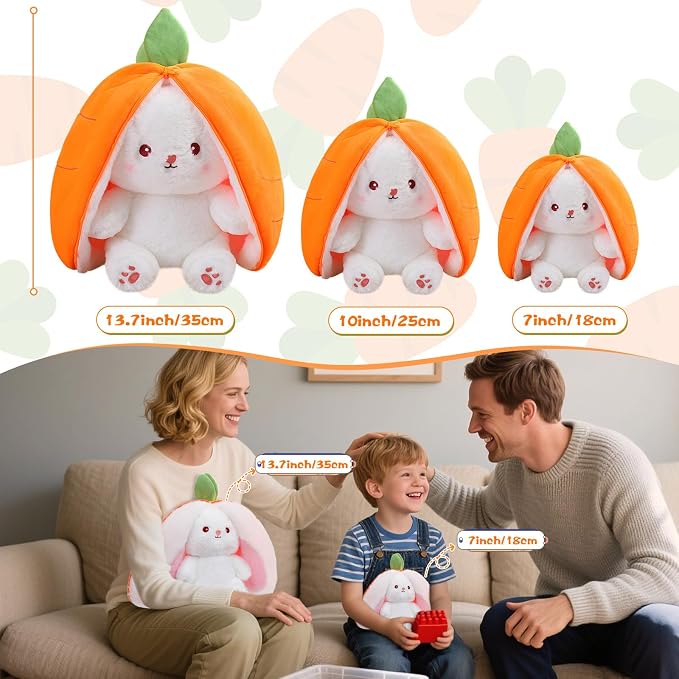 MIAODAM Carrot Bunny Stuffed Animal, Reversible Carrot Rabbit Plush | Fluffy Fruit Bunny Plushies, Funny Hide & Seek Toy, Ideal Easter & Holiday Gift for Girls & Girlfriend（10inch）