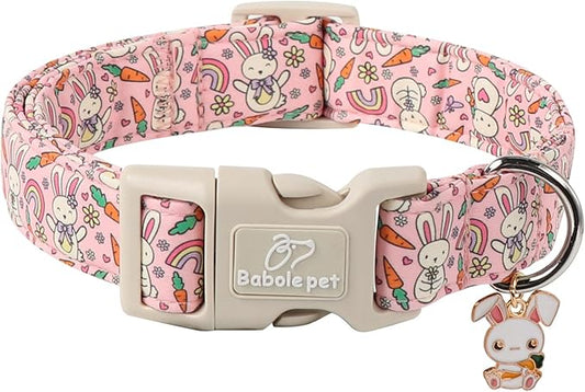 Easter Dog Collar for Small Dogs - Pink Girly Bunny Dog Collars, Cute Girl Dogs Easter Collar, Adjustable Female Spring Holiday Pet Collars with Quick Release Buckle XS