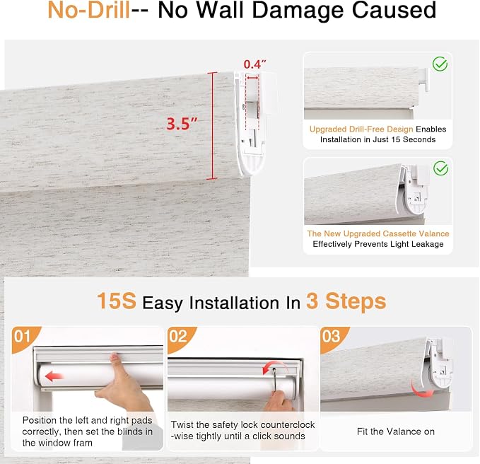 AOSKY No Drill Cordless Blackout Roller Shades