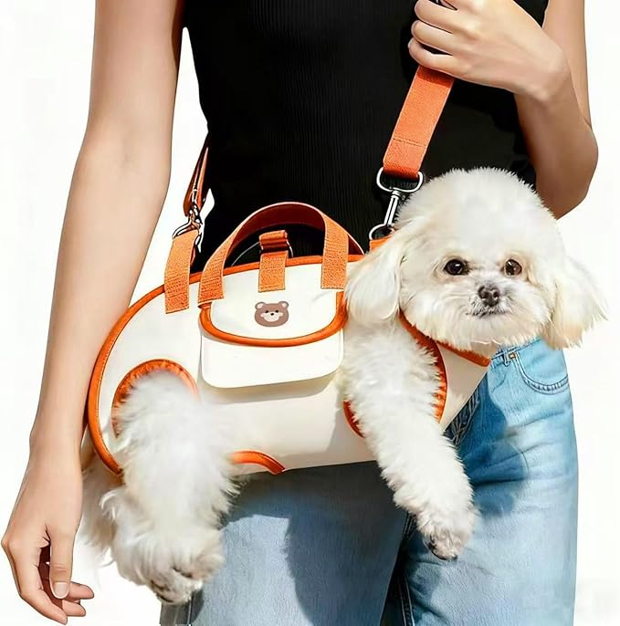 Portable Small Dog & Cat Pet Carrier Sling & Backpack for Small Dogs & Cats & Puppy, Dog & Pet Purse Bag Carrier Sling for Small Dogs with Dog Traction Leash, Crossbody Sling Carriers (Orange M)