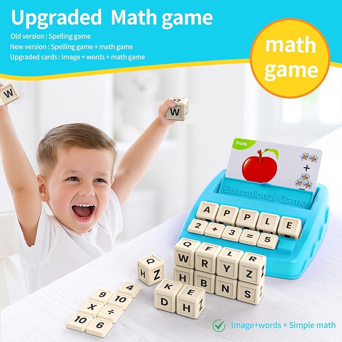 Educational Toys Learning Games for Kids 3-8, Matching Letter Spelling Early Math Game for Preschool& Kindergarten Kids Boys and Girls Light Blue ，Christmas Birthday gift for 4 5 6 7 boys girls