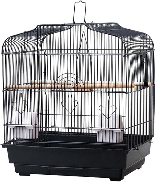 TrailBlaze 20.5Inch Bird Travel Cage with Handle, Metal Bird Carrier with Food Container, Wooden Perch & Pull-Out Tray, Portable Birdcage for Small Parrots Lovebirds Canaries Cockatiels Conures