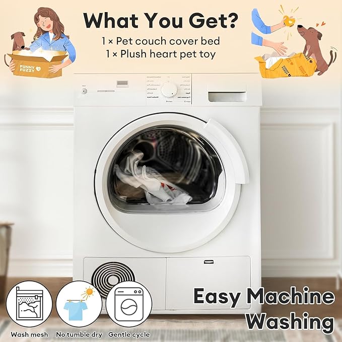 FUNNY FUZZY Pet Fluffy Fuzzy Calming Dog Couch Bed Sofa Protector Washable Pets Mat for Large Medium Small Dogs and Cats (Grey,37.4 × 33.46 × 6.3 in)