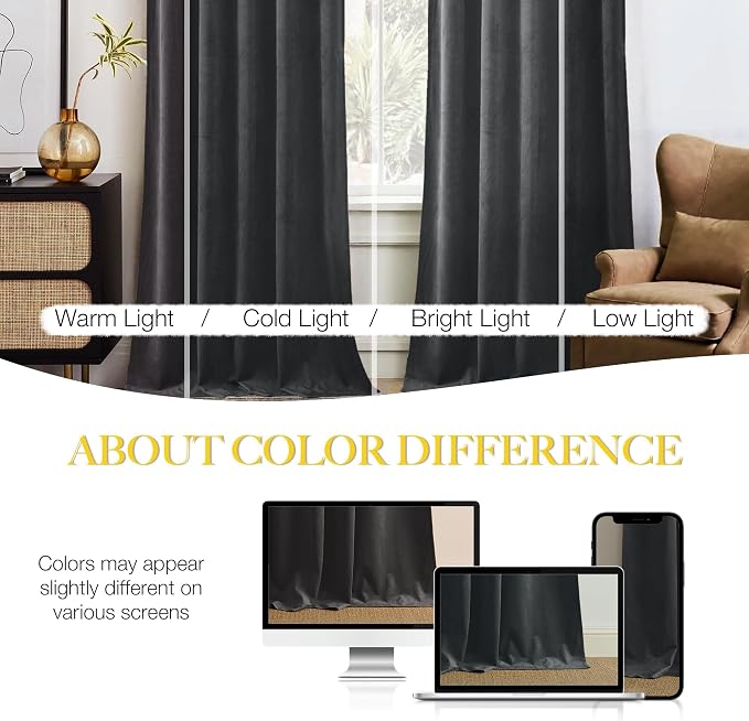 NICETOWN Grey Velvet Curtains 144 inches Long