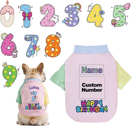 Custom Dog Birthday Shirt,Personalized Pet Apparel Print with Name Age Number,Pet Birthday Outfit,Lightweight Breathable Cotton Vest for Small Medium Large Dogs Cat (Dopamine Pink, XX-Large)