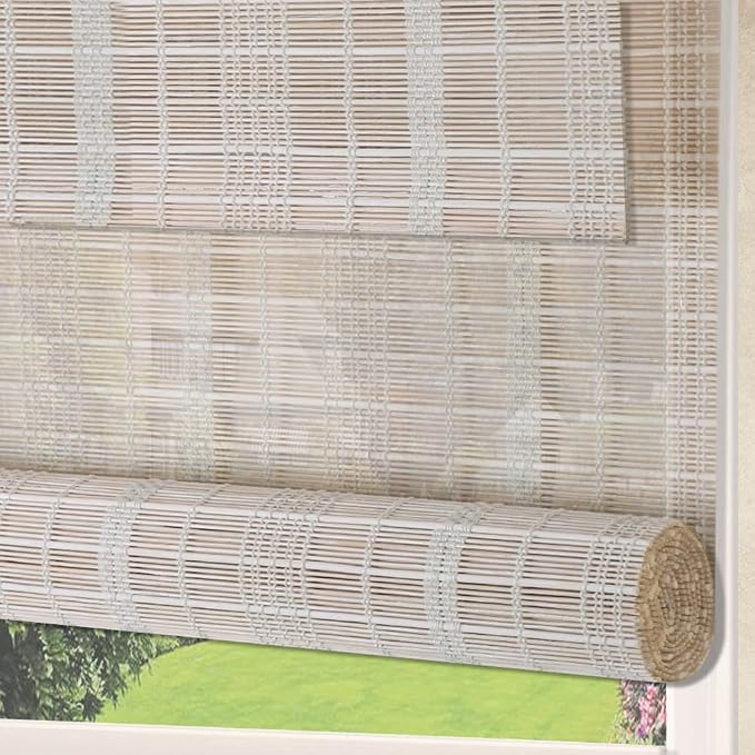 Letau No Drill No Tools Cordless Wood Window Shades Blinds, Bamboo Light