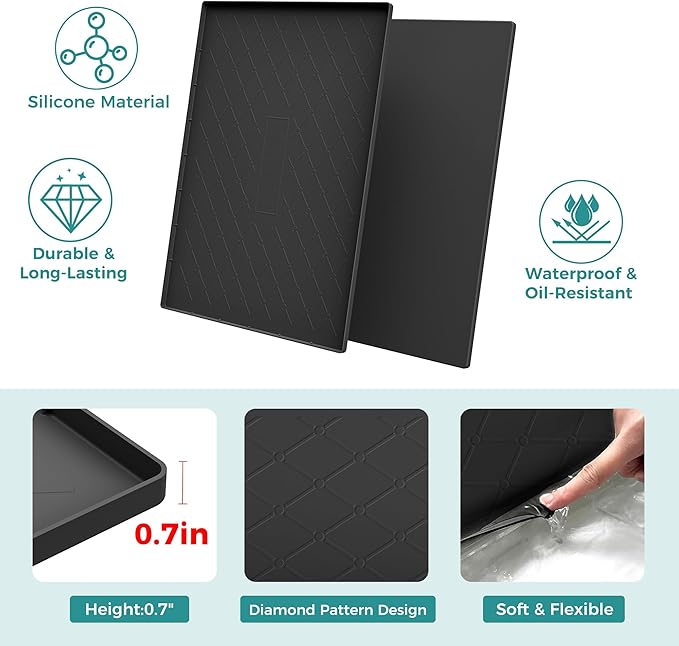 URMONA 19" x 19" Waterproof Silicone Mat in Multiple Sizes & Colors, Under Sink Mat for Kitchen & Bathroom, Pet Food Pad for Dogs & Cats, Kitchen Cabinet Liner, Multi-Purpose for Storage(Dark Grey)