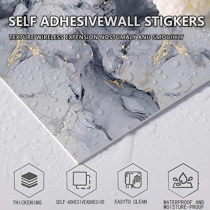 10pcs Peel and Stick Tile Shower Waterproof Marble Tiles Wall Panels,