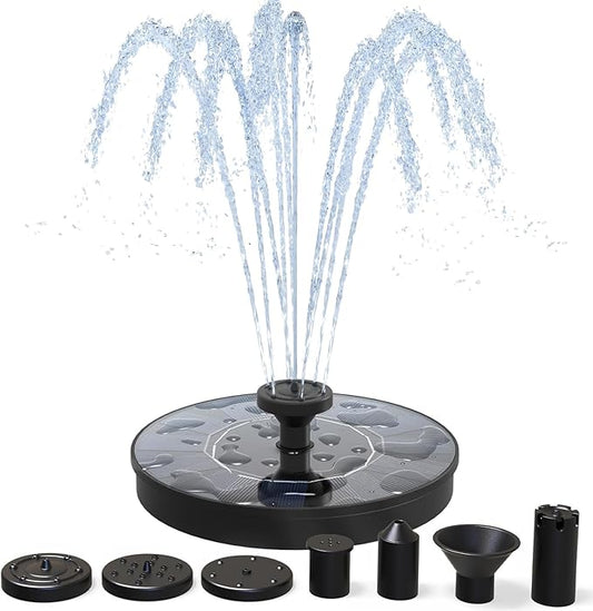 AMZtime Solar Fountain, 2025 Upgraded Solar Water Fountains with 6 Nozzles, Free Standing Floating Solar Powered Water Fountain Pump for Bird Bath, Garden, Pool, Pond and Outdoor