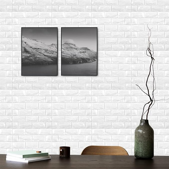 30PCS 3D Wall Panels Peel and Stick Faux Brick Wallpaper White Self Adhesive