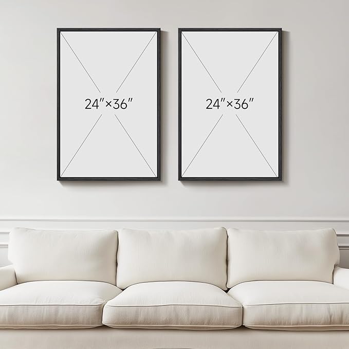 Large Framed Blue Gray Abstract Wall Art Set of 2, Modern Canvas Artwork