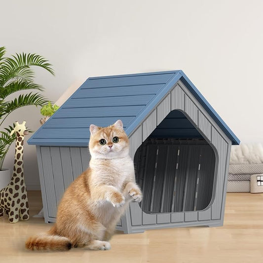 DRATO Outdoor Waterproof Cat House,23.43×22.64×22.8 Inches,Insulated Cat Shelter Feral for All Seasons,Easy to Assemble,Suitable for Cats and Small Dogs (Blue, 23.43×22.64×22.8 Inches)