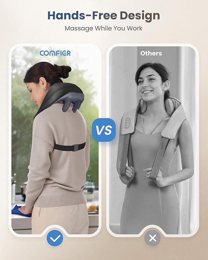 COMFIER 4D Neck Massager for Pain Relief Deep Tissue,Hands-Free Massager for Neck and Shoulder Pain, Wireless Back Massager with Storage Bag, Gift for Mom Dad Women Men