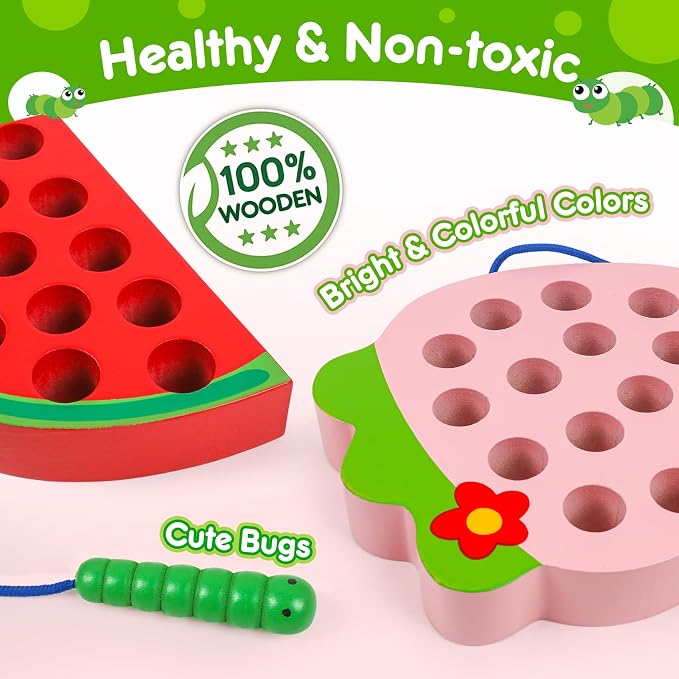 Wooden Toys Lacing Toys for Kids 3-5,Plane Activities Car Travel Toy Montessori Educational Learning Threading Toys for Fine Motor Easter Basket Stuffers Gift for Boys Girls(4 pcs)