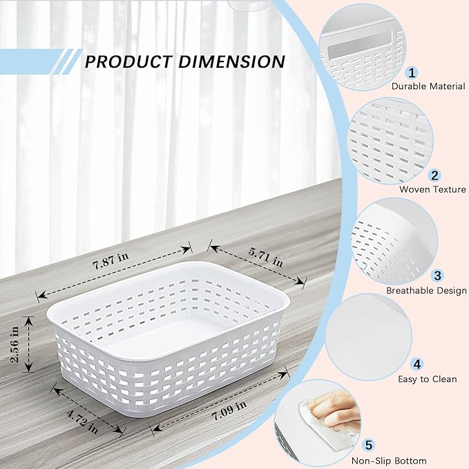 Soddeph Plastic Storage Baskets for Cabinets, Household Pantry Organization with Handle,Organizer Bins for Room,Bathrooms,Under-Sink,Kitchen (White, XS-3PACK)