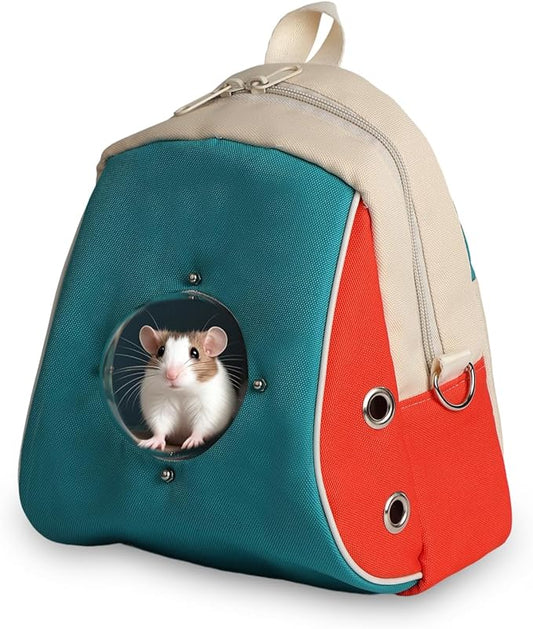 Small pet Carrier with Breathable Design Featuring Shoulder Straps and Panoramic Windows, Suitable for Hamsters, Rats, Squirrel, Sugar Gliders, Birds(Color Blocking)