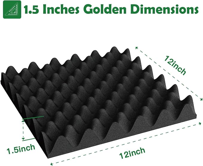 18 Pack 1.5"X12"X12" Acoustic Foam, Sound Proof Egg Crate Foam, Upgraded