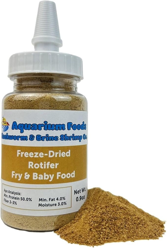 Aquatic Foods Inc. Rotifers Powder-Micro Bits Fry & Baby Food, for Freshwater & Marine Fish, Corals, Anemones, All Tiny Nano Fish, Fry & Babies, 0.9oz Sm Squeeze Bottle