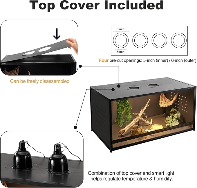 Reptile Terrarium 40''x16''x16'' ToxiRium Large PVC Reptile Enclosure 44 Gallons for Bearded Dragon Gecko Lizard Snake, Wide Breeding Vivarium Area with Sliding Doors Lock