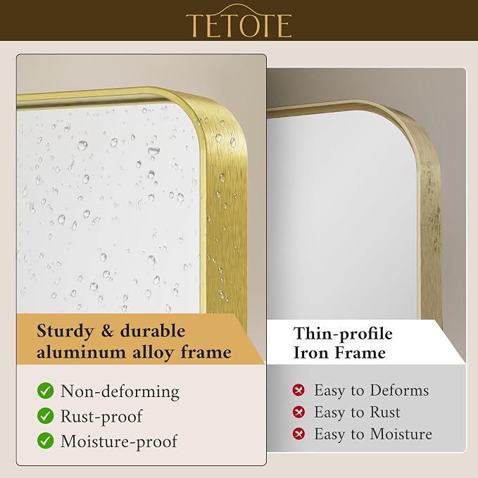 TETOTE Gold Framed Mirror for Bathroom, 22 x 30 Inch Vanity Mirror for Wall