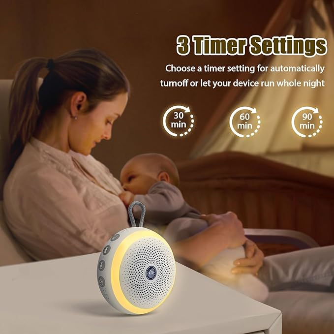 White Noise Machine for Baby Sleep – 6 Baby Sounds, Timer, Night Light & Child Lock – Portable Sound Soother for Crib, Car, Travel & Newborn Naps