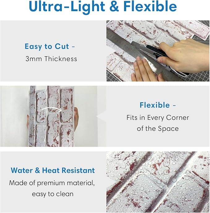3D Whitewash Brick Wall Panel Peel and Stick